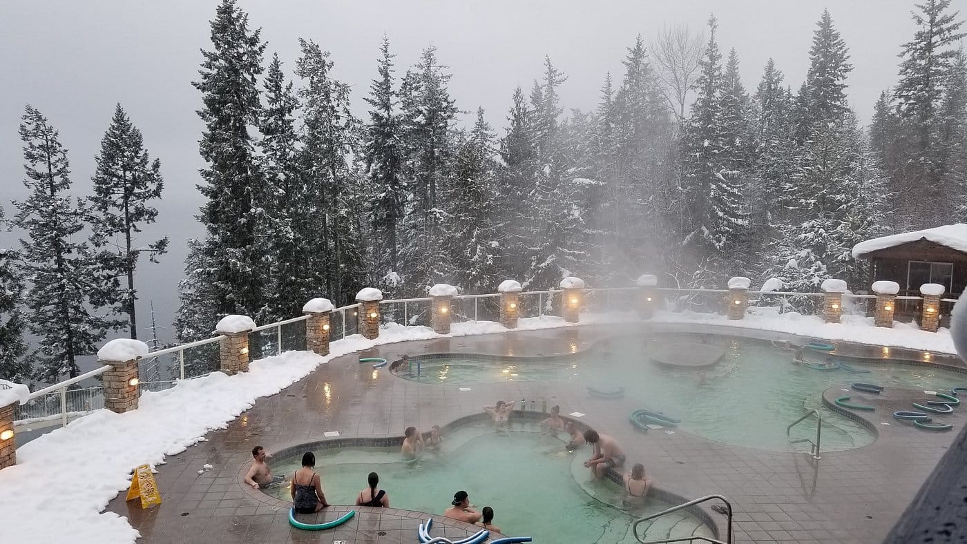 hot springs in canada during the winter in the middle of the snow